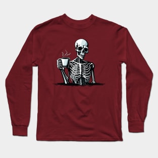 Skeleton Drinking Coffee Long Sleeve T-Shirt